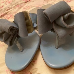 Zalo Sandals - Light Blue with light blue & green flower. Size 8